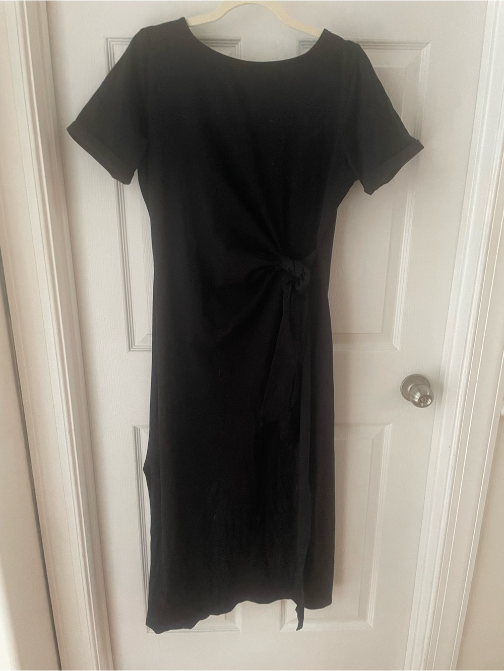 Quince Black Stretch Cotton Jersey Side Tie Midi Dress